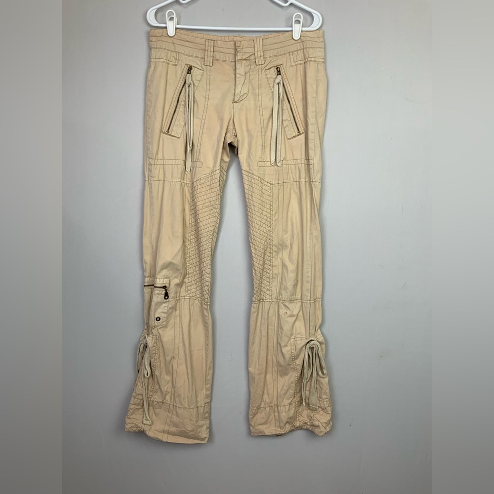 Vtg American Eagle Womens Sz 6 Khaki Beige Cargo Pants Zippers Pockets Parachute